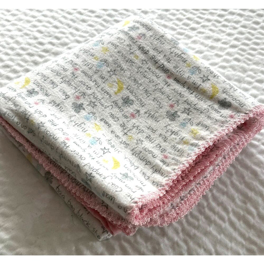 HANDMADE Flannel Receiving Blanket Crochet Edge Nursery Rhymes Pink Baby Girl